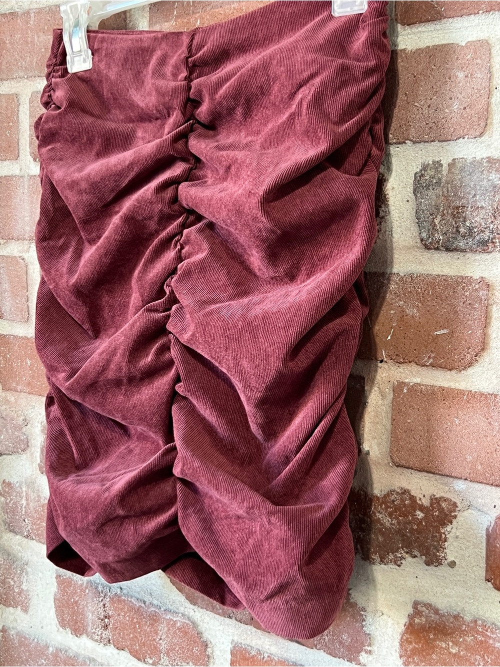 ZARA Ruched Corduroy Mini Skirt in Wine